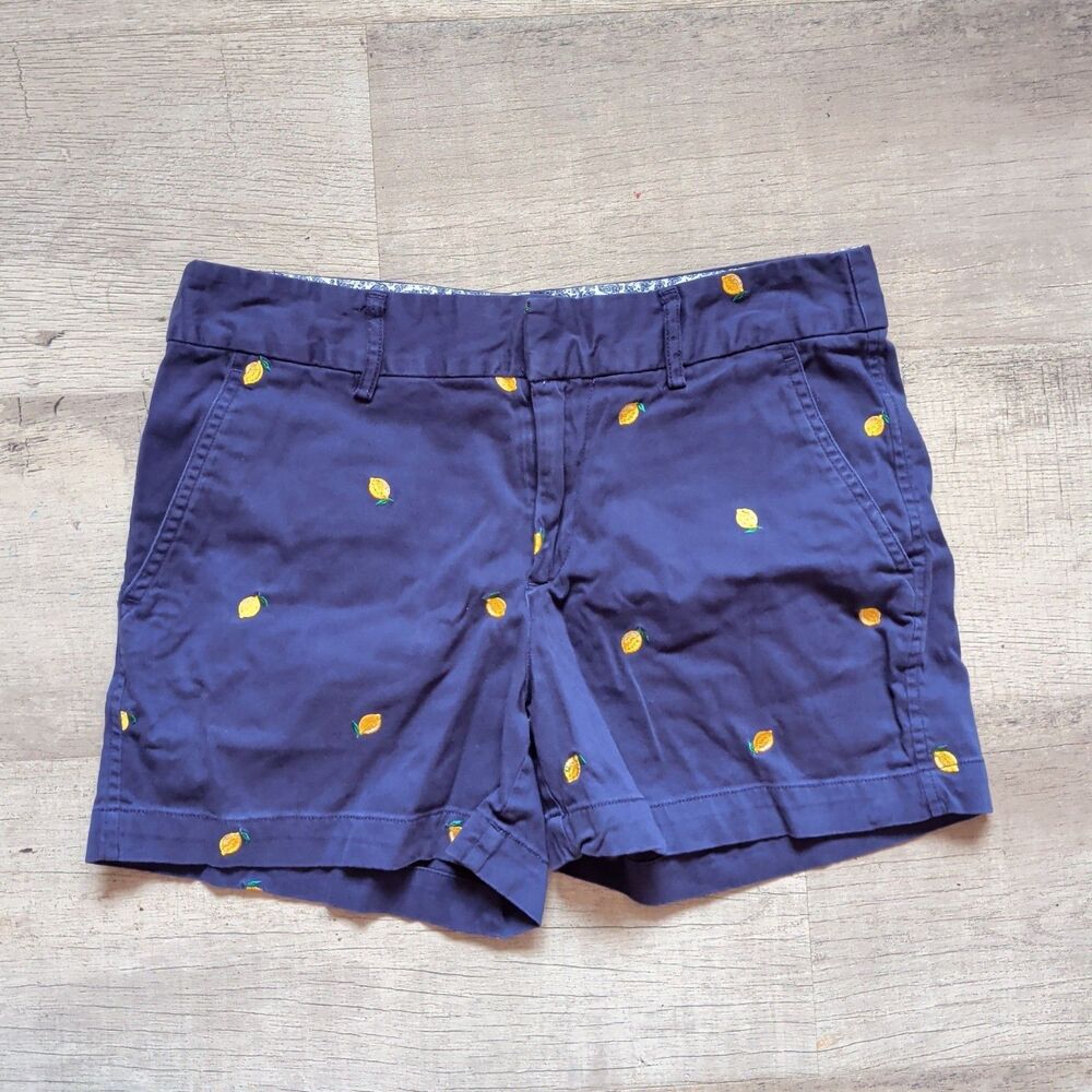 Lilly Pulitzer Navy Lemon Embroidered Shorts Womens 0 NWOT